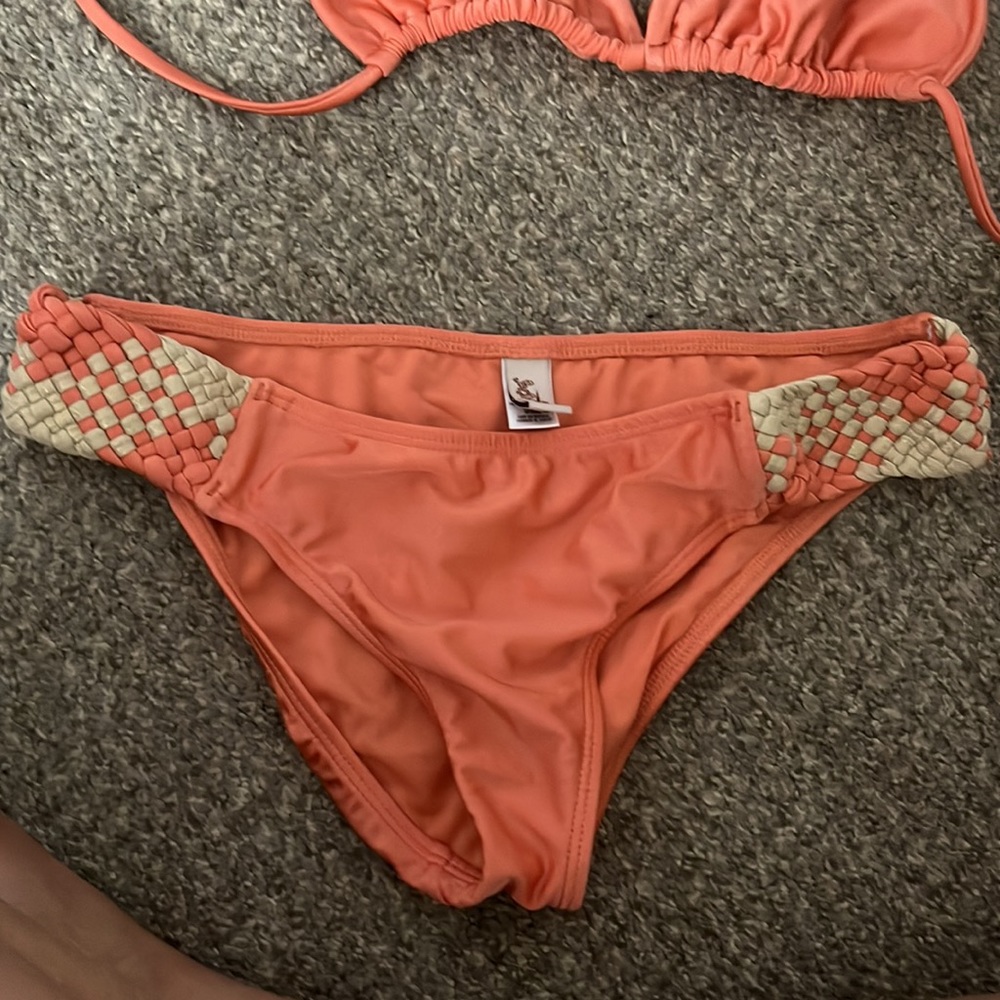 Luli Fama Peach/Orange String Bikini Size M. Good… - image 3